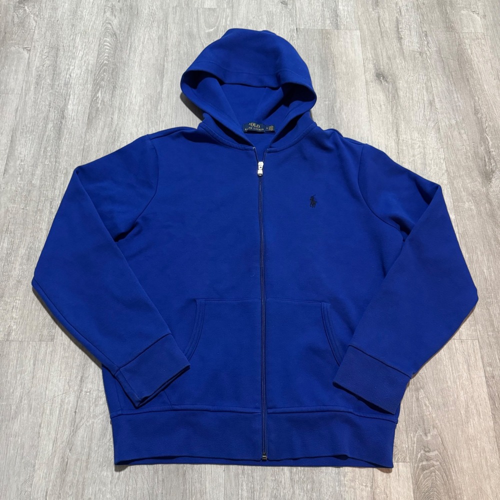 Polo Ralph Lauren Royal Blue Full Zip Hoodie Mens Medium Double Knit Pony Logo